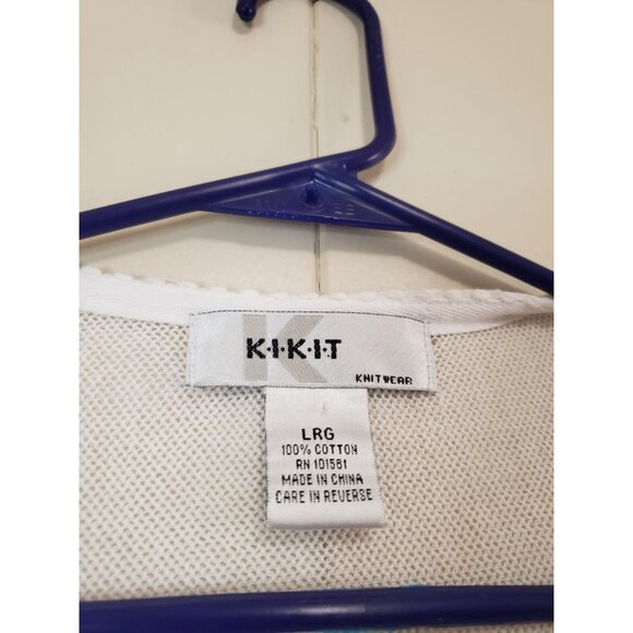 Kikit Knitwear Womens L Sweater 100% Cotton White Sheer Y2K Boho Crochet Button - Picture 5 of 5